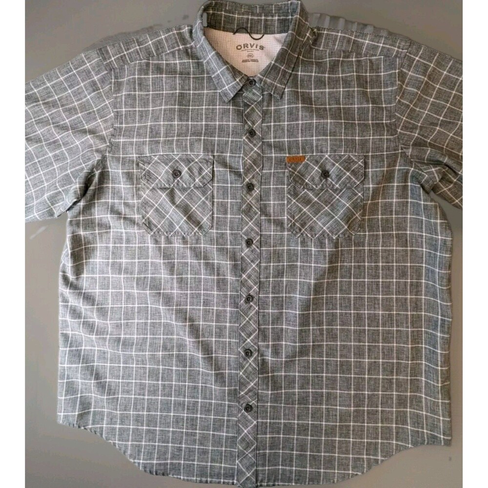 Orvis Trout Bum Shirt 2XL Gray Performance Checks Short Sleeve Fishing